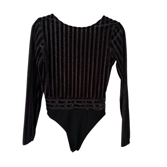 Superdown black velvet striped open-back long sleeve bodysuit size S - Picture 1 of 11